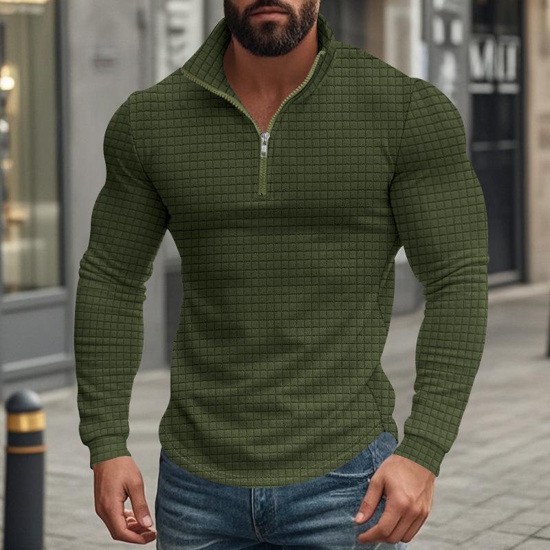 Camiseta de manga larga con cuello alto y cuadrado pequeño con media cremallera para hombre 08353588Z