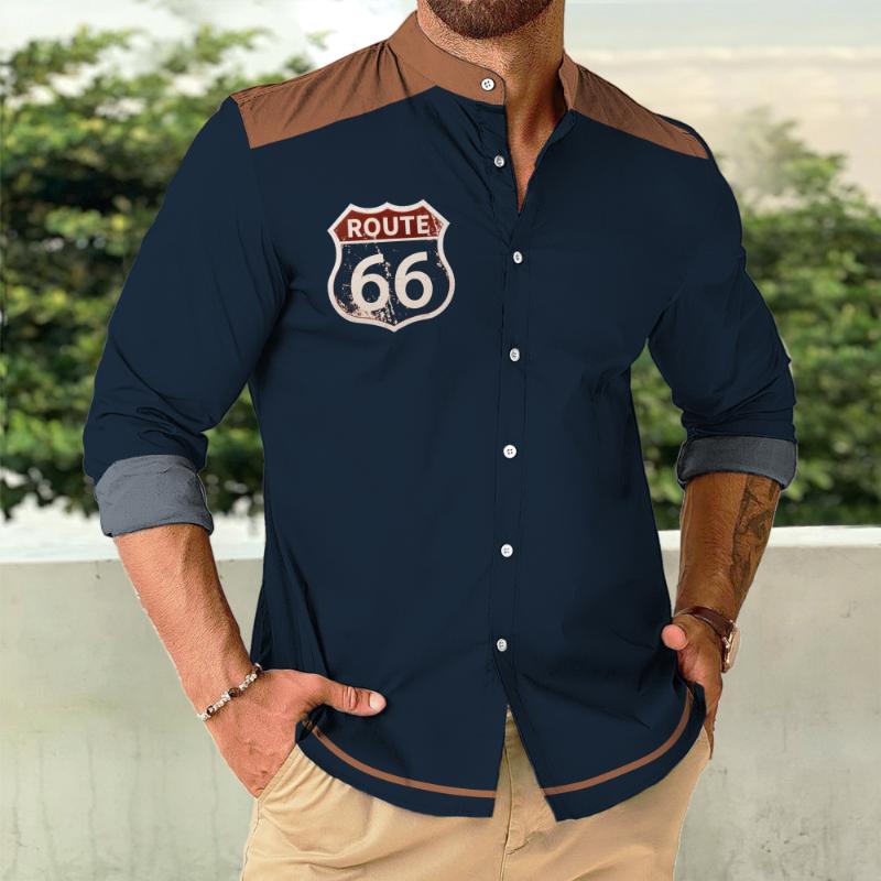 Camicia da uomo con colletto alla coreana Route 66 Vintage 02965541TO