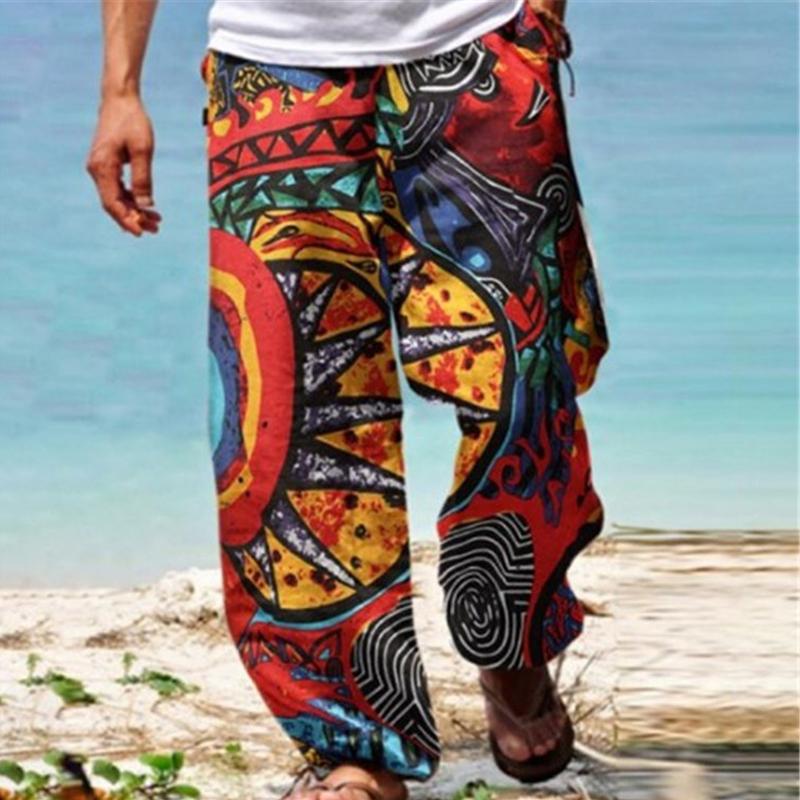 Pantalon ample à cordon de serrage imprimé vintage pour homme 02559050Y