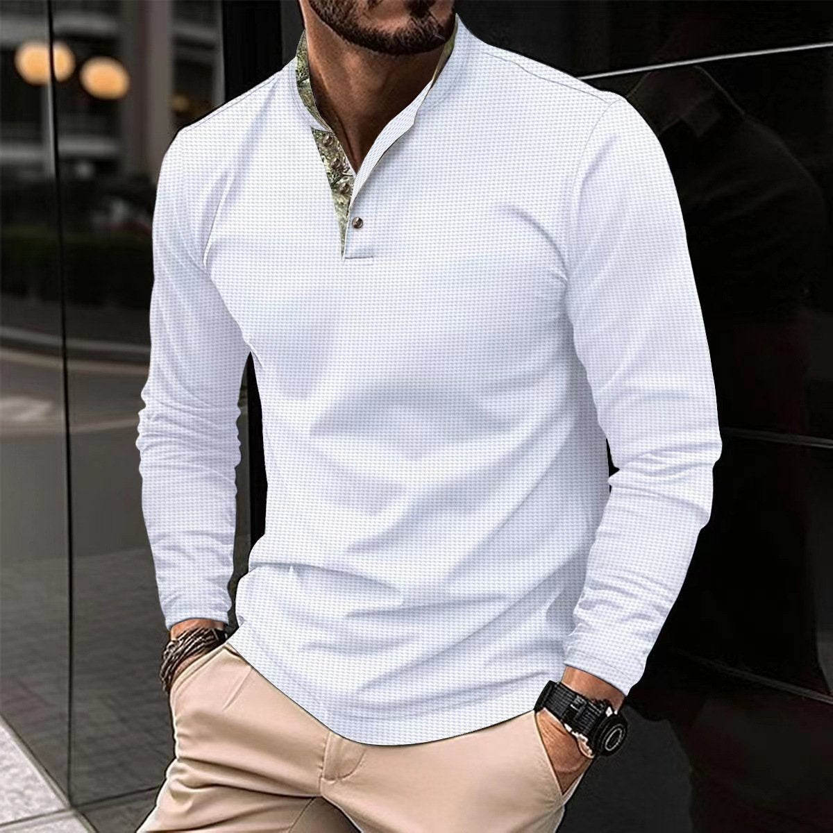 T-shirt a maniche lunghe color block a nido d'ape da uomo 01564892Y