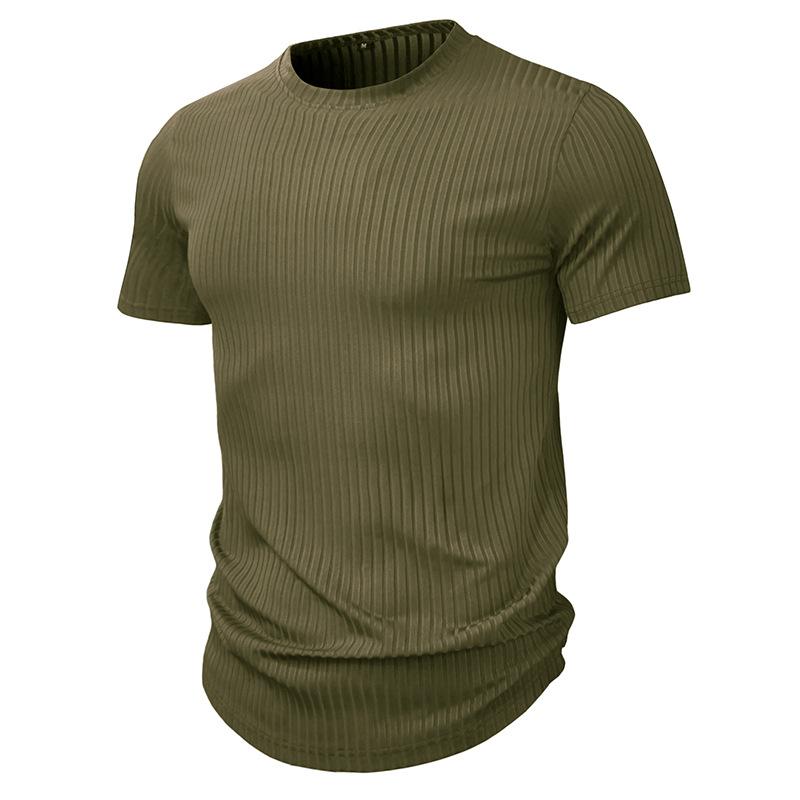 Camiseta deportiva de manga corta con cuello redondo y rayas lisas para hombre 26384154Z