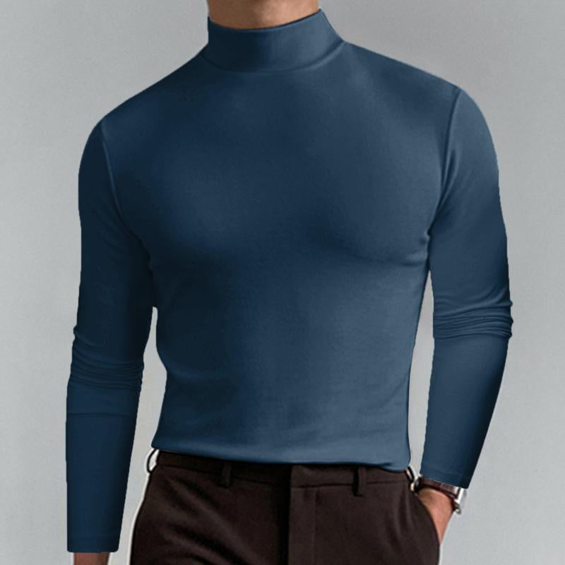 Camiseta informal de manga larga con cuello alto y entallada de color liso para hombre 87801833Y