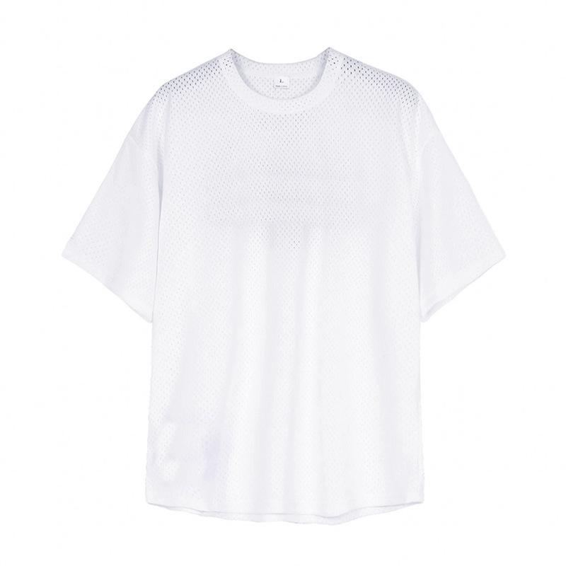 Herren T-Shirt mit Rundhalsausschnitt und lockerem Schnitt, kurzärmlig, einfarbig, Netzstoff 07588166Z