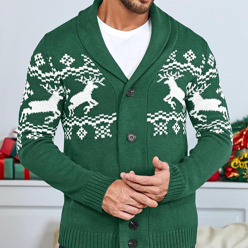 Elk Jacquard strikket cardiganjakke for menn 07067807X
