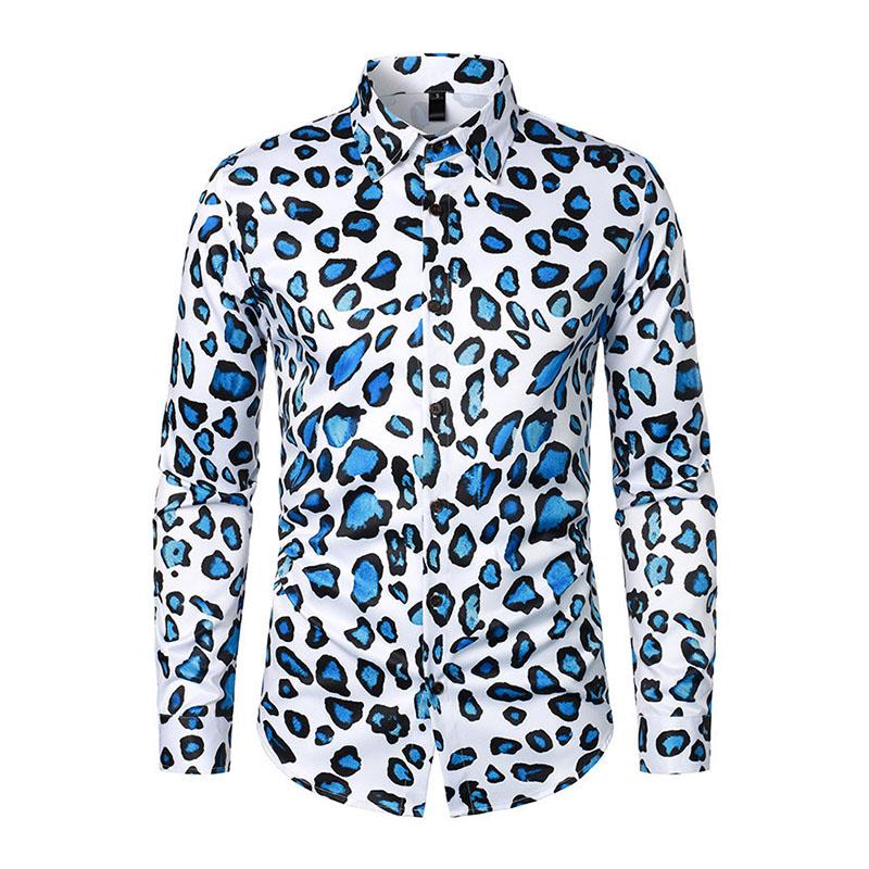 Camicia a maniche lunghe con risvolto e stampa leopardata vintage da uomo 20567988M