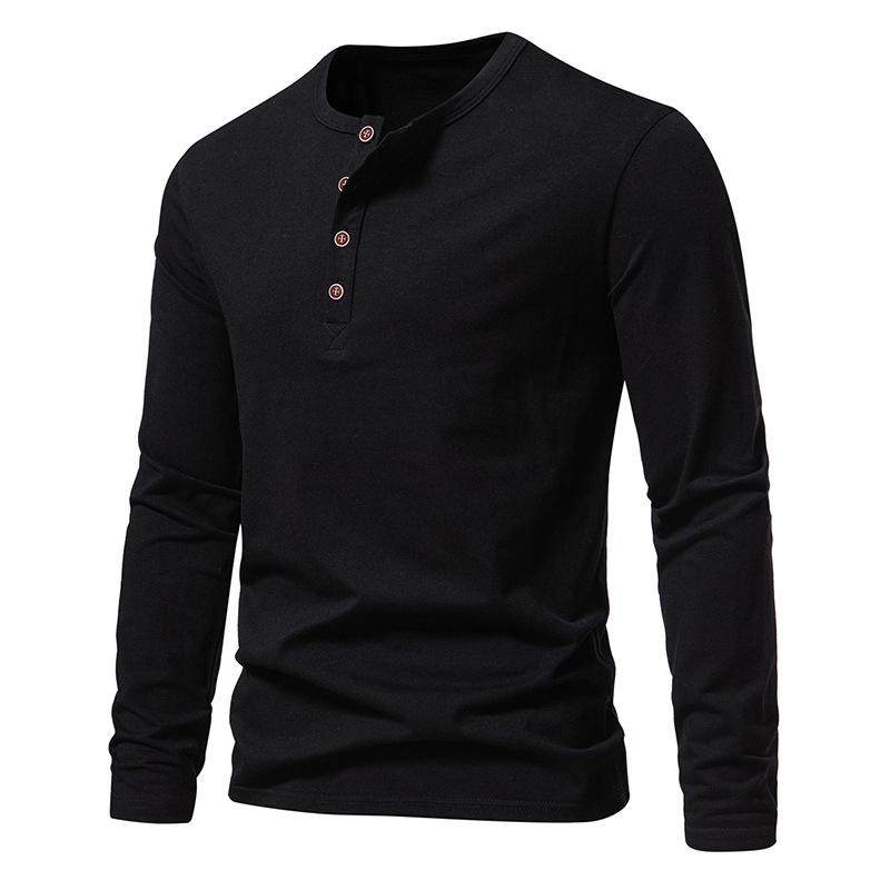 T-shirt décontracté à manches longues et col Henley uni pour hommes 52904398Z