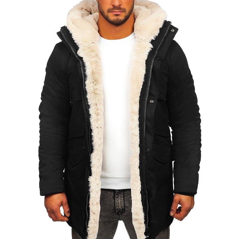 Cappotto con cappuccio in similpelle calda e spessa tinta unita da uomo 54428748X
