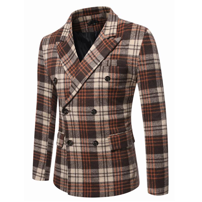 Blazer à carreaux épais à revers pour hommes automne et hiver 86064698U