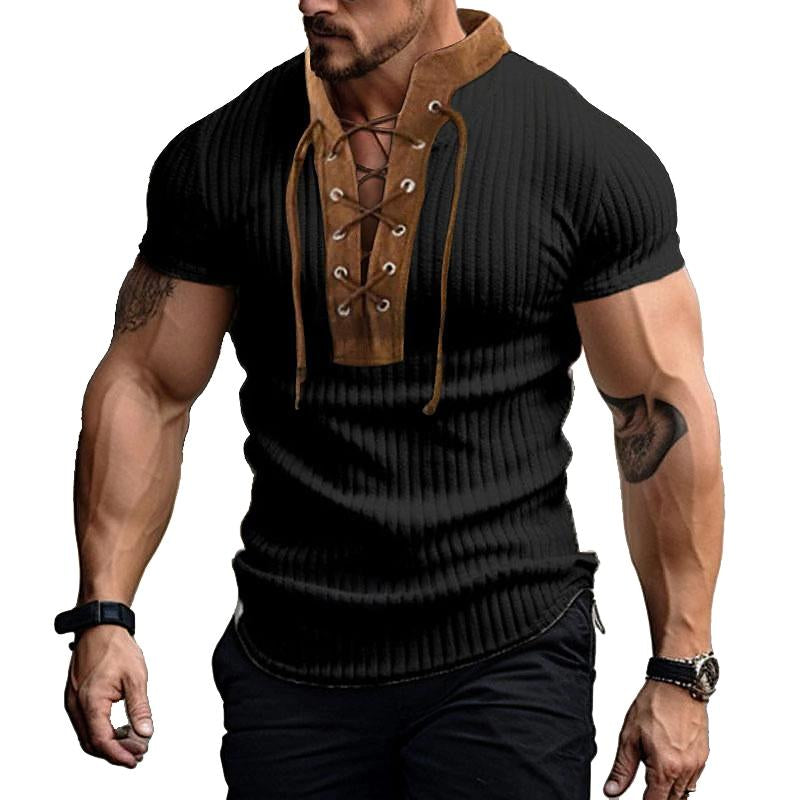 Felpa da uomo con colletto alto e lacci vintage lavorata a maglia 70188157X