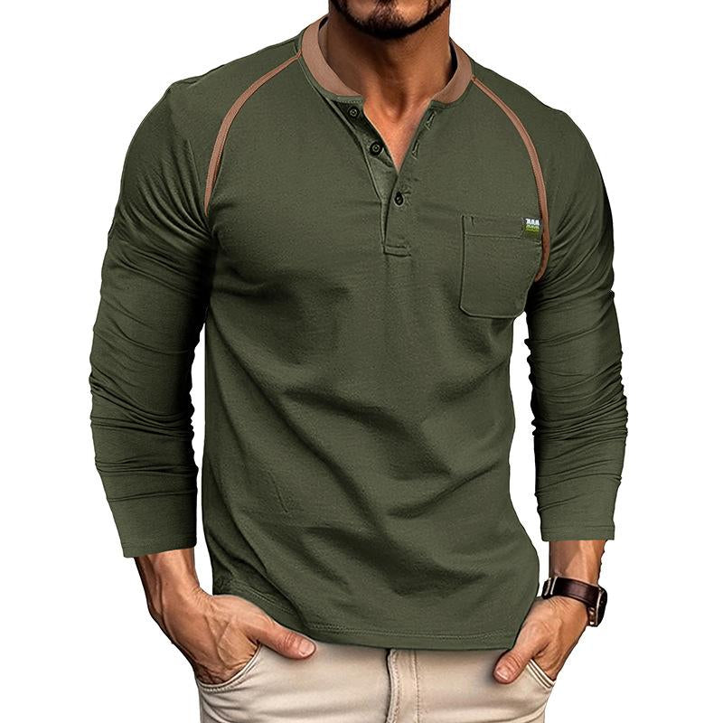 Camiseta de manga larga raglán con cuello Henley y bloques de color vintage para hombre 45944373Y