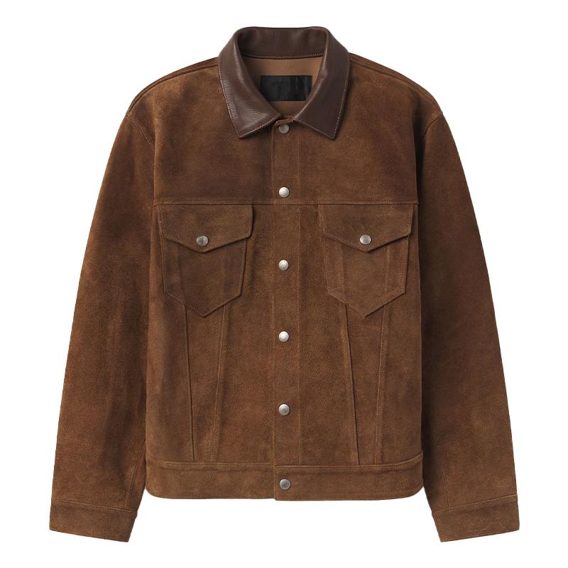 Giacca in pelle scamosciata con risvolto tinta unita da uomo 23755077X