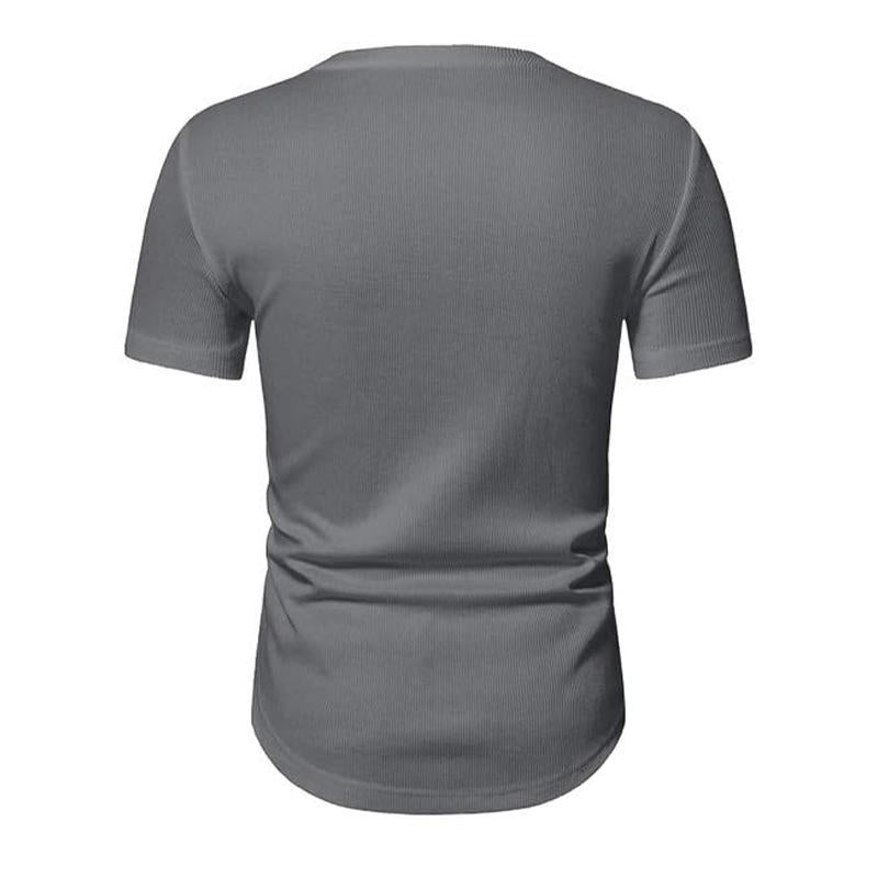 Einfarbiges, gestricktes T-Shirt mit V-Ausschnitt und kurzen Ärmeln für Herren 07923486X