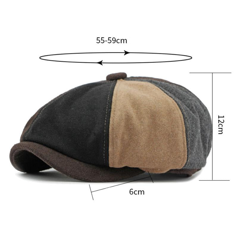 Vintage ullblanding for menn Colorblock Patchwork Beret 73952303M