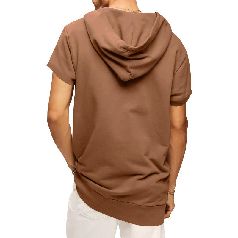 T-shirt a maniche corte con cappuccio tinta unita casual sportiva da uomo 67117585Y