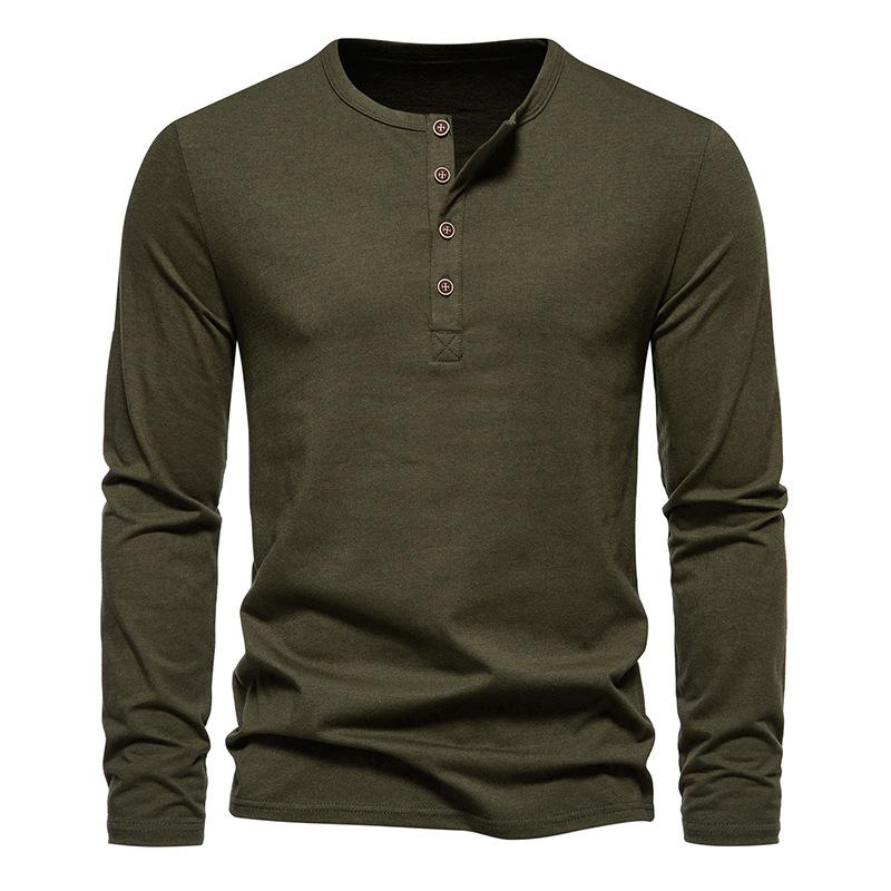 T-shirt décontracté à manches longues et col Henley uni pour hommes 52904398Z