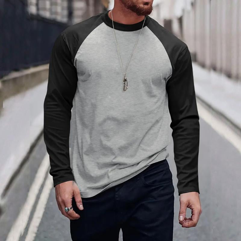 Retro Casual Colorblock Langermet T-skjorte med rund hals for menn 94462898TO