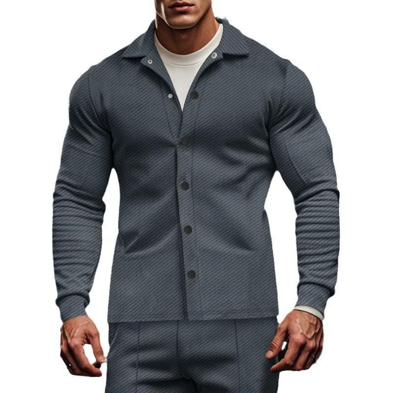Giacca camicia a maniche lunghe monopetto con risvolto in twill casual da uomo 81404977M