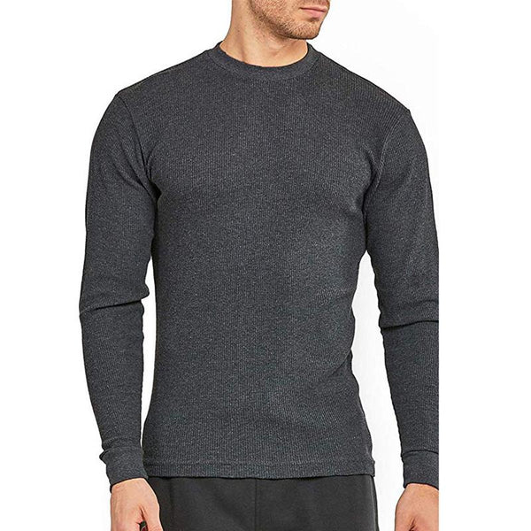 Men's Casual Round Neck Solid Waffle Long Sleeve T-Shirt 00423435Y