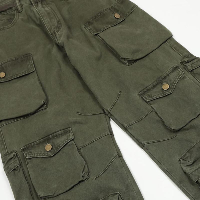 Pantalón cargo vintage vintage deslavado, recto y con múltiples bolsillos para hombre 26247555M