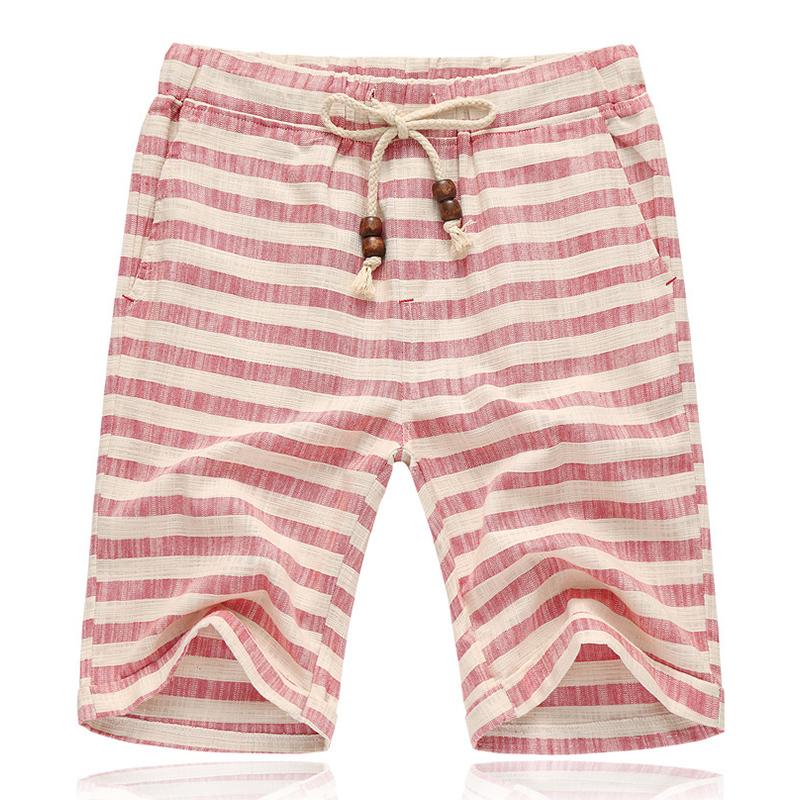 Menn Uformelt bomull Lin Stripe Elastisk midje rette shorts 54118289M