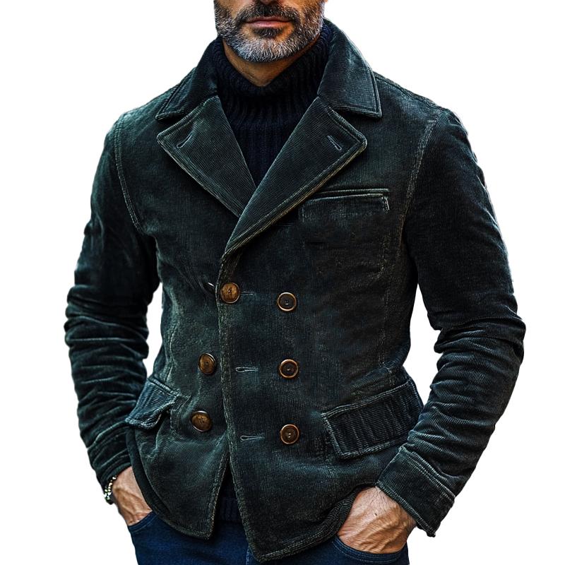 Vintage Solid Corduroy Double Breasted Blazer 03669001X