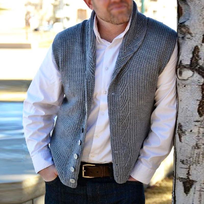 Men's Vintage Solid Color Shawl Collar Knitted Vest 90526610Y