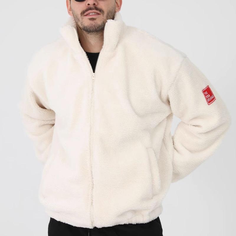 Giacca da uomo in pelle di agnello con colletto in piedi con cerniera in tinta unita 64868037U
