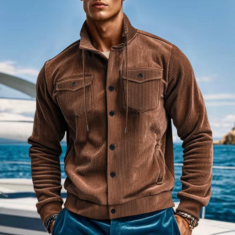 Giacca cargo vintage multitasche con risvolto in velluto a coste tinta unita da uomo 22086351Y