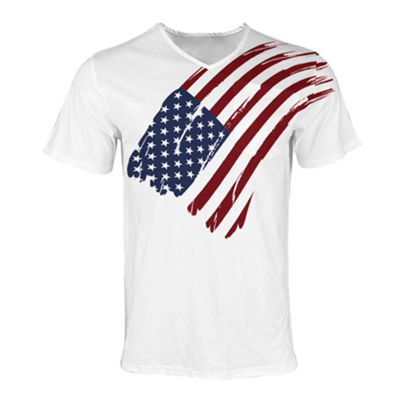Men's V-neck Flag Print Casual Short-sleeved T-shirt 72881804X