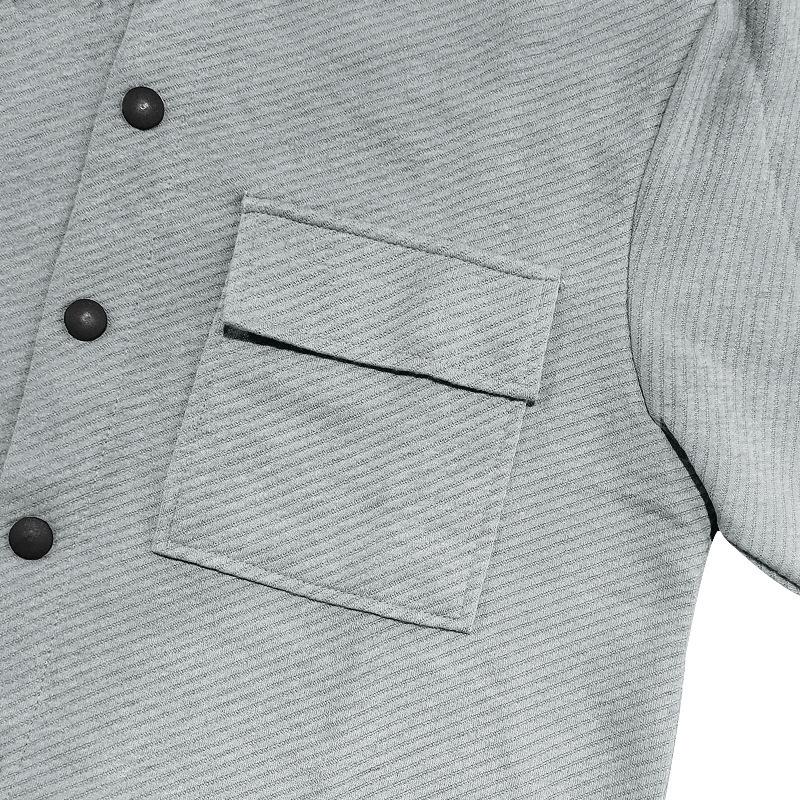 Giacca camicia a maniche lunghe monopetto con risvolto in twill casual da uomo 81404977M