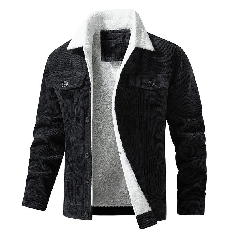 Men's Solid Vintage Plush Collar Corduroy Jacket 67542039Y