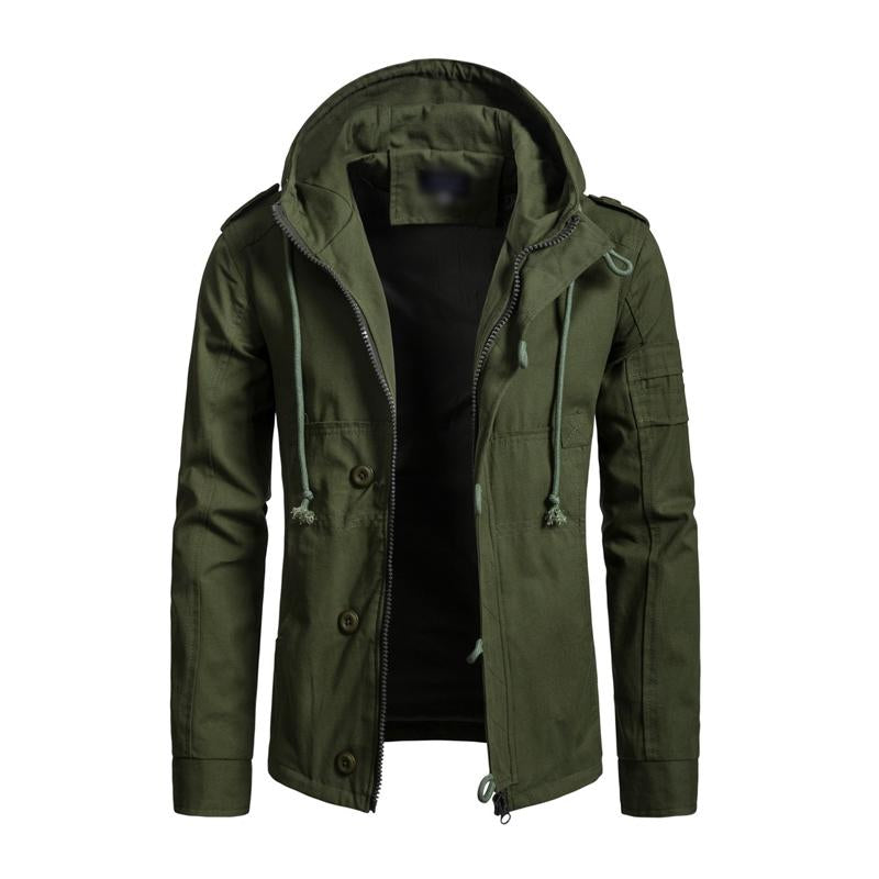 Chaqueta cargo informal de algodón lavado con capucha y corte ajustado para hombre 77422336M
