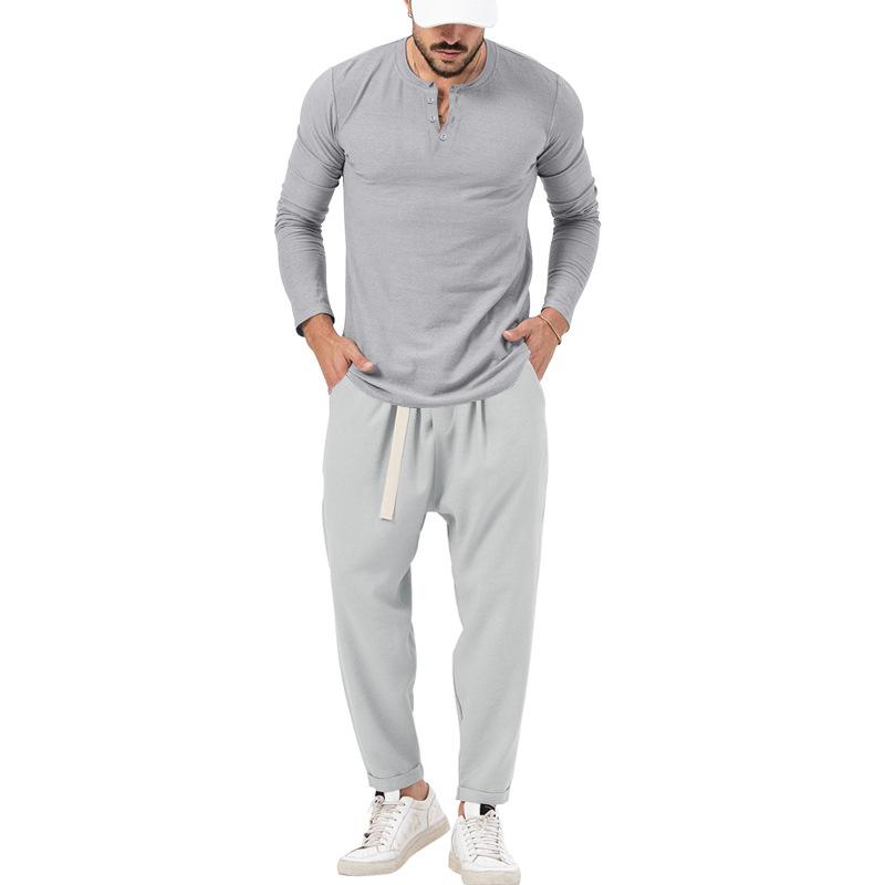 Herren-Henley-Set mit T-Shirt und Hose, einfarbig, langärmelig, 72706978X