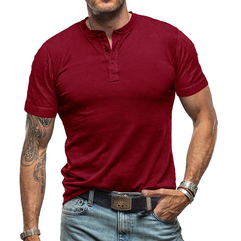 Camiseta vintage de manga corta y cuello henley de color sólido para hombre 99269418Y