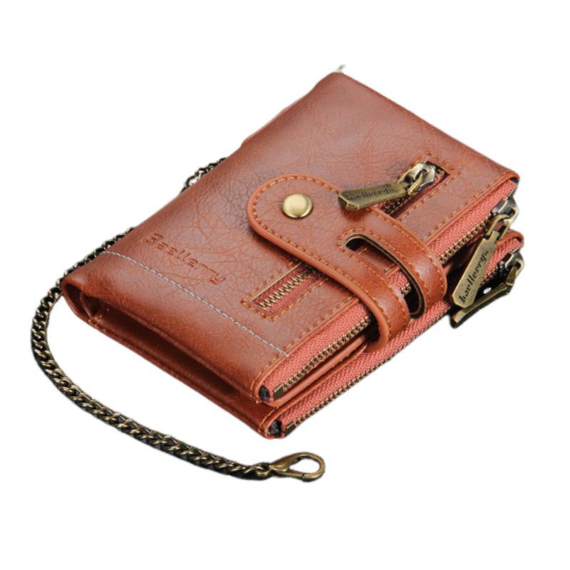 Kurze Herren-Geldbörse im Retro-Stil mit Doppelreißverschluss und mehreren Kartenfächern 21870624U