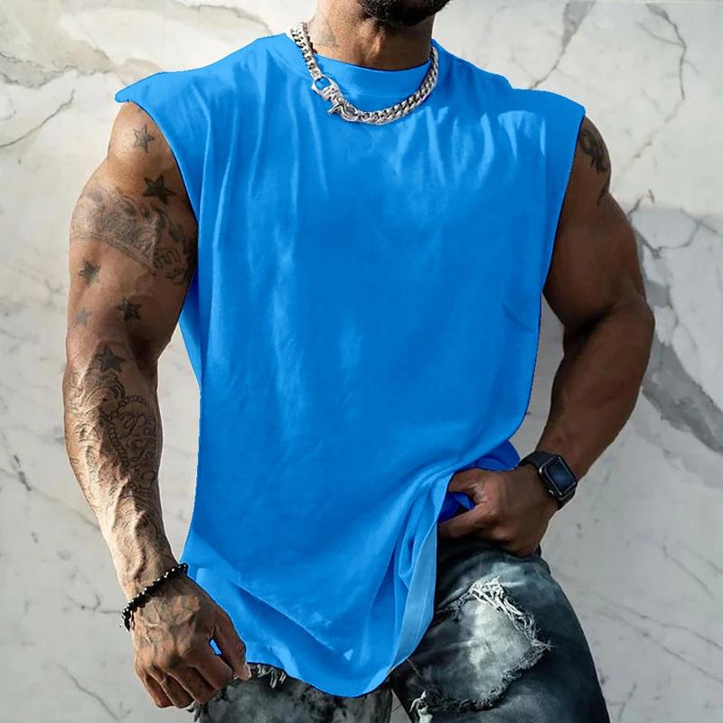 Camiseta deportiva sin mangas con cuello redondo y hombros anchos de color liso para hombre 44699991X