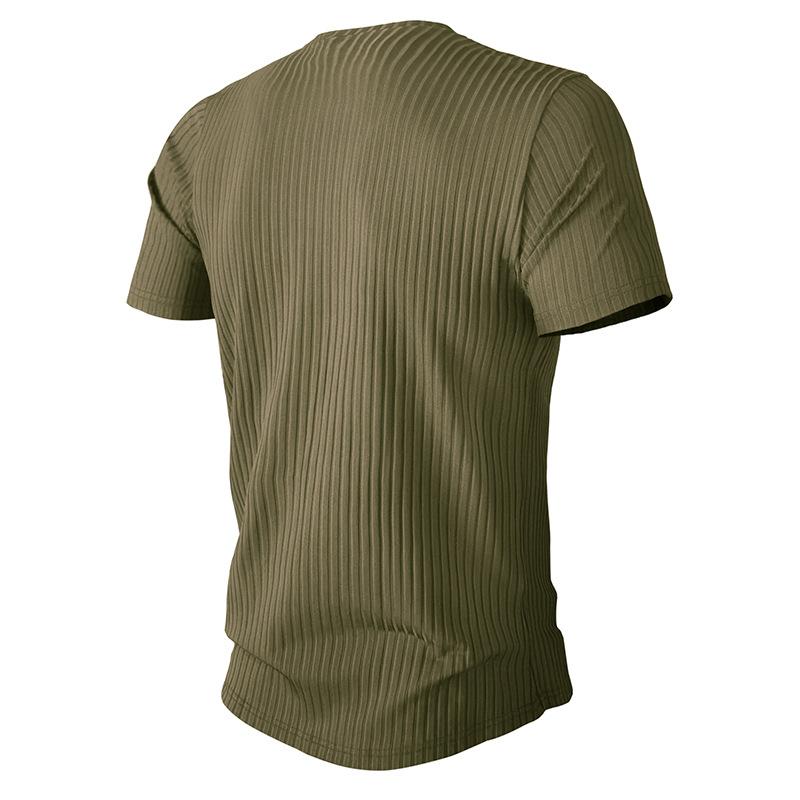 Camiseta deportiva de manga corta con cuello redondo y rayas lisas para hombre 26384154Z