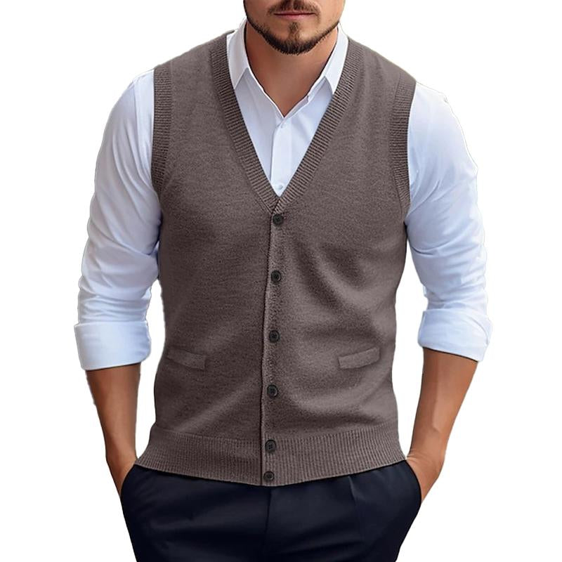 Gilet cardigan tricoté décontracté de couleur unie pour hommes 96080419X