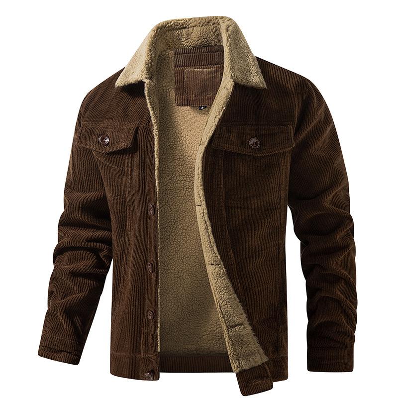 Men's Solid Vintage Plush Collar Corduroy Jacket 67542039Y