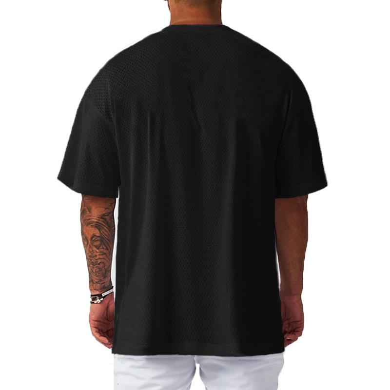 Herren T-Shirt mit Rundhalsausschnitt und lockerem Schnitt, kurzärmlig, einfarbig, Netzstoff 07588166Z