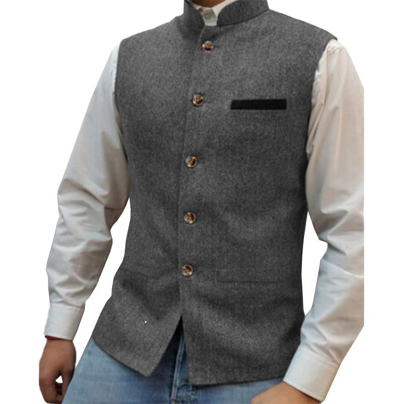 Men's Vintage Stand Collar Contrast Color Single Breasted Suit Vest 59649792M