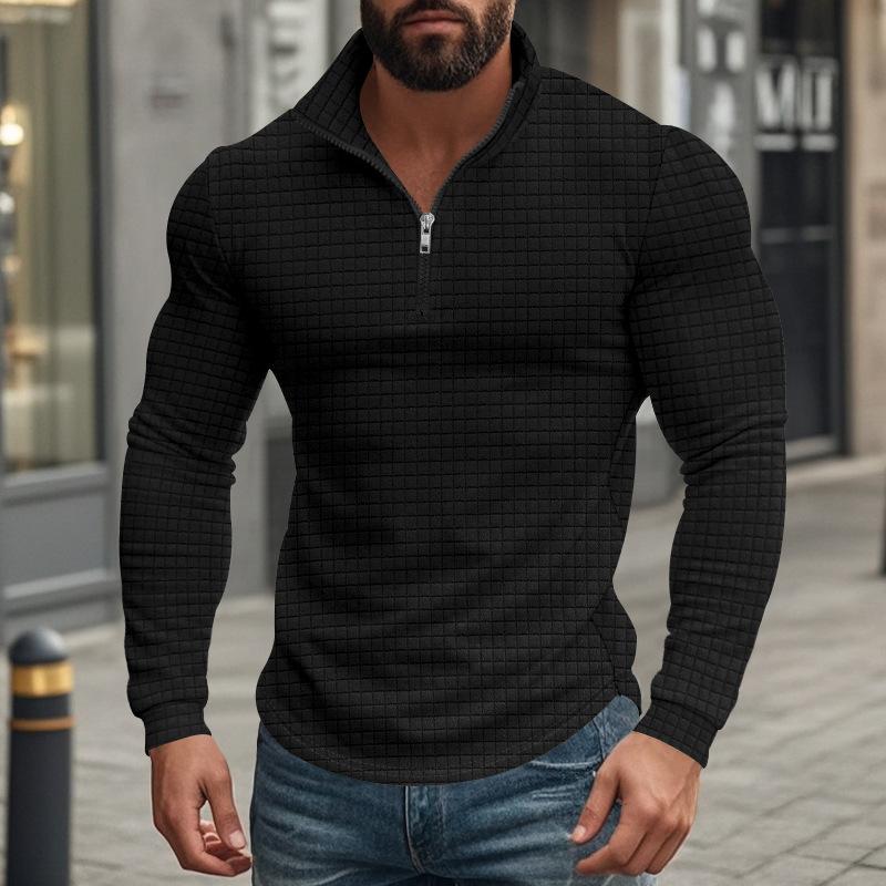 Camiseta de manga larga con cuello alto y cuadrado pequeño con media cremallera para hombre 08353588Z