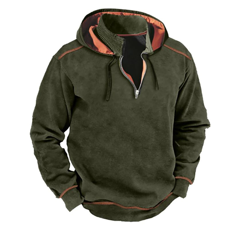 Felpa con cappuccio patchwork con collo alto e cerniera a contrasto vintage da uomo 61682011Y