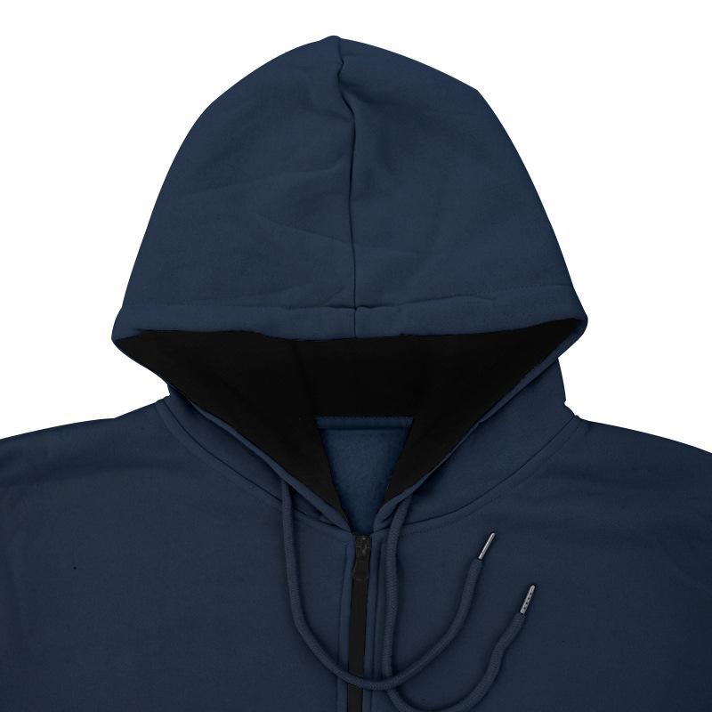 Men's Solid Color Plush Long Sleeve Zip Hoodie 35139061Z
