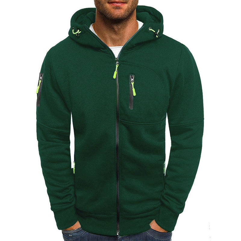 Herre fritidsjakke i bomullsblanding med glidelås, hette Slim Fit sportsjakke 87031331