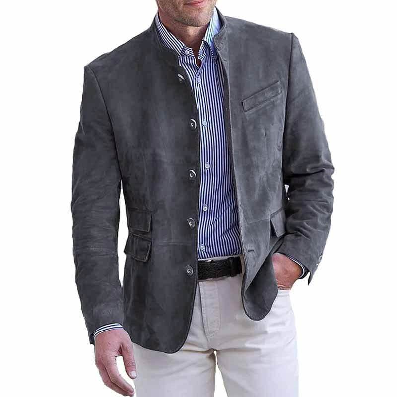 Blazer retro de hombre con cuello alto, botonadura sencilla, corte entallado y múltiples bolsillos 94502809M
