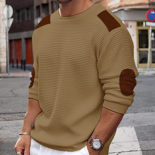 Men's Casual Round Neck Long Sleeve Patchwork Slim Pullover Knitted Sweater 02555996M