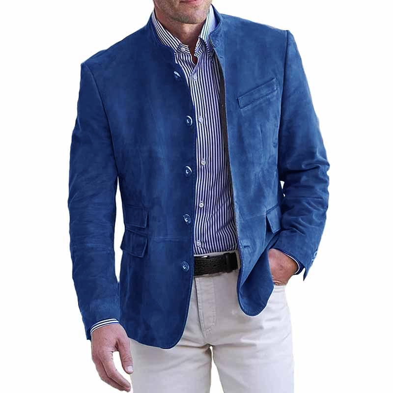 Blazer retro de hombre con cuello alto, botonadura sencilla, corte entallado y múltiples bolsillos 94502809M