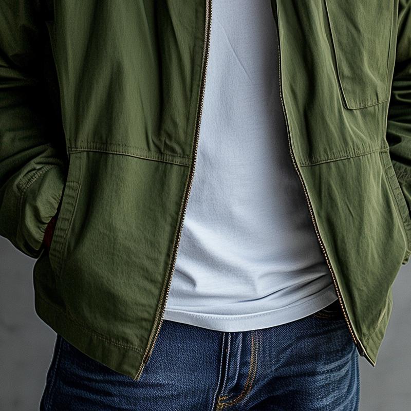 Men's Solid Color Stand Collar Chest Pocket Cargo Jacket 34064774Z