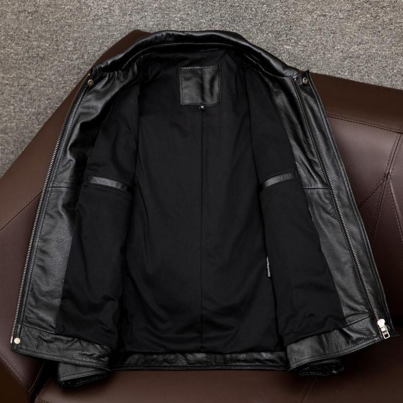 Chaqueta de cuero con solapa y doble bolsillo en el pecho para hombre estilo vintage 96949137Y